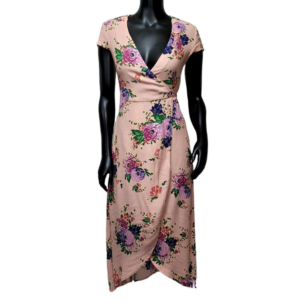& Other Stories Pink Floral Wrap Midi Dress Los Angeles Atelier Romantic US 4